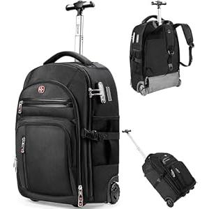 Rolling Backpack with Wheels, USB & Type-C Charging Ports, 21x14x9, Water-Resistant, 17.3" Laptop Compartment, EVA Material, Built-In Customs Lock – Wheeled Business Backpack for Travel, Work, College