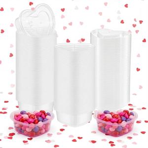 Yinkin 50 Pcs Heart Shaped Storage Containers 5 oz Heart Box Transparent Plastic Containers with Lids Organizer Box for Valentines Day DIY Art Craft Making