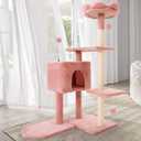 41 Inches Flower Cat Tree Tower with Scratching Post, Tall Cat Trees for Indoor Cats Large Adult, Multi-Level Cozy Plush Cat Houses & Condo Furniture with Top Perch, Cats Climbing Towers(Pink)