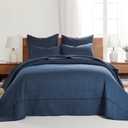 Levtex Home Cross Stitch Reversible Queen Bedspread Set (104x106in) with 2 Pillow Shams (26x20in) - Stitch Texture - Navy - Cotton Queen Size Bedspread Set - Lightweight, Soft, Pre-Washed