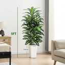 Artificial Dracaena Tree Indoor, 5FT Tall Fake Floor Plants with White Planter, Faux Silk Yucca Tree for Home Office Living Room Bedroom Farmhouse Modern Outdoor Topiary Tree