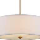 Kira Home Nolan 18" Modern Drum Chandelier with White Fabric Shade, 3-Light Gold Pendant Light with Tempered Glass Diffuser, Cool Brass Finish