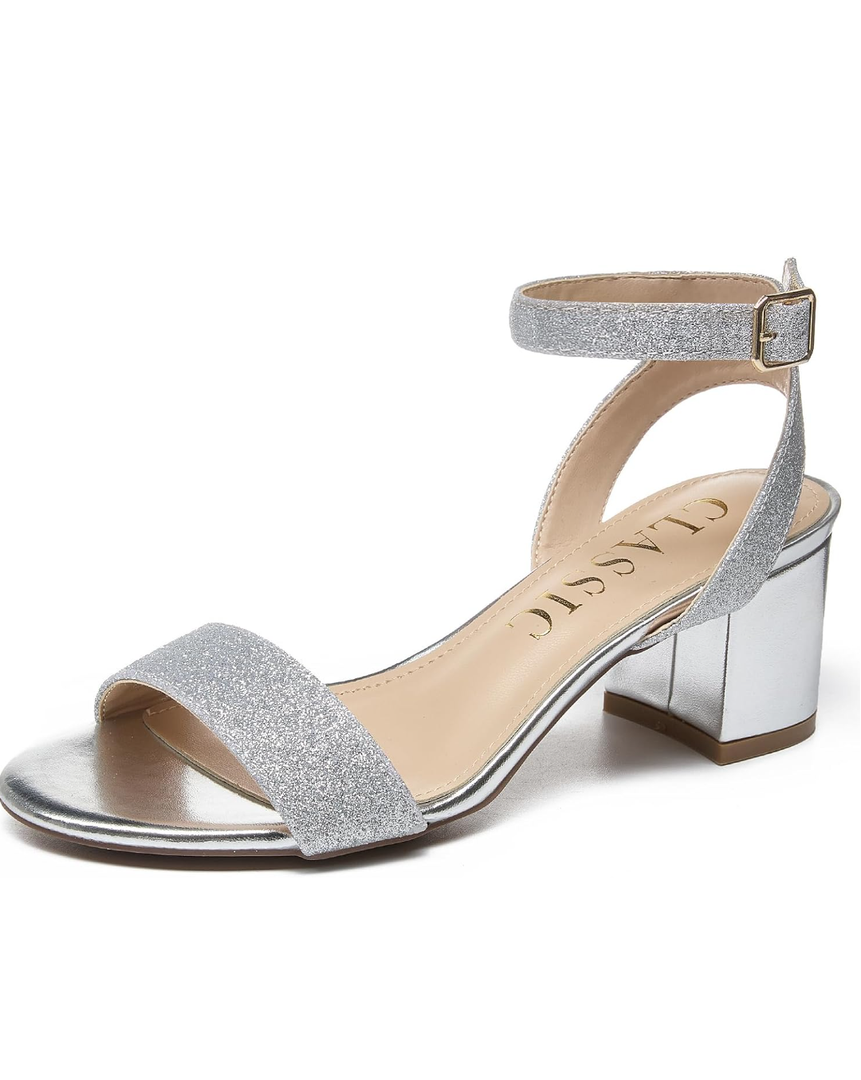 Women's Chunky Low Heels 2.3IN Open Toe and Ankle Strap Nude Black Heel For Women Ankle Strap Short Sandals Wedding Party Comfort Dress Shoes 6.5