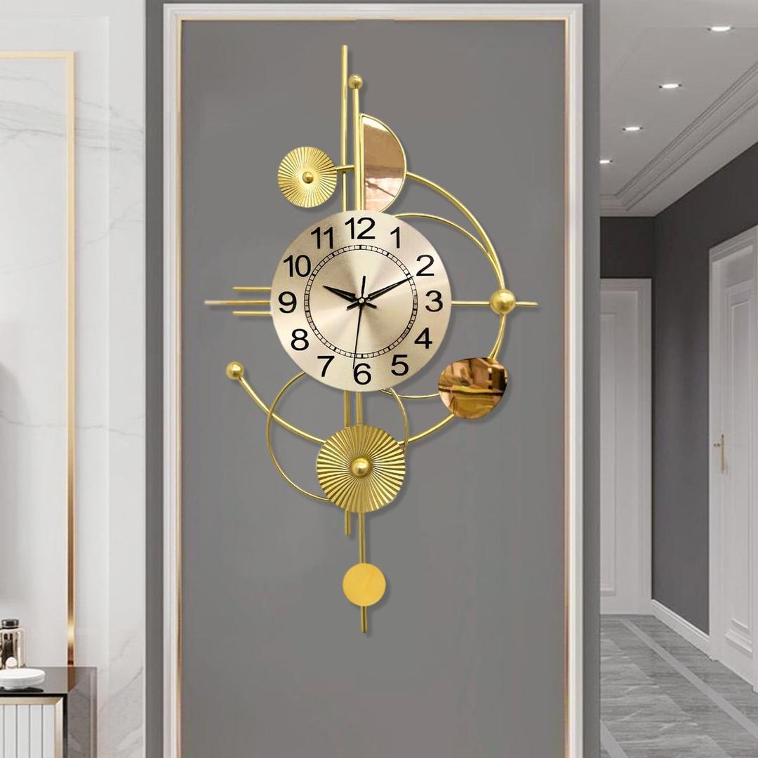 Large Wall Clocks for Living Room, Silent Non Ticking, Battery Operated Oversized Round Modern Wall Clock for Bedroom, Farmhouse, Office Wall Decor-17.7x31.4Inch(Golden)