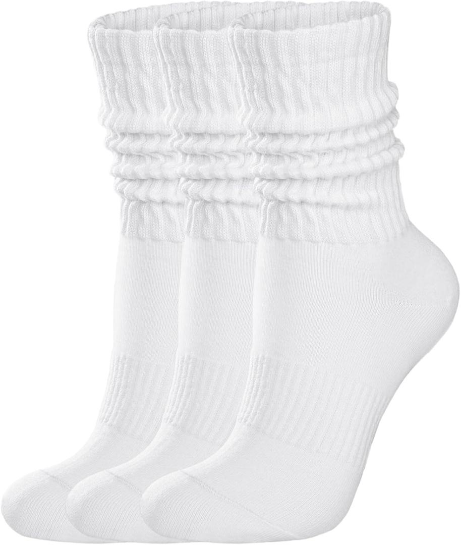 Womens Scrunch Crew Socks: Retro Solid Slouch Mid Calf Socks - Cotton Casual Athletic Socks 6-11