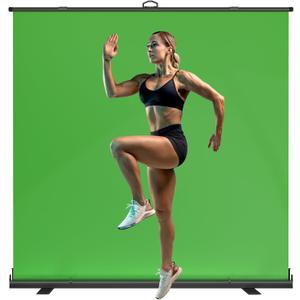 WASJOYE Large Retractable Green Backdrop Screen - 81.5 x 79 in Portable Collapsible Panel Photo Background with Stand for Photographing Studio Live Broadcasting Video Conference, Streaming