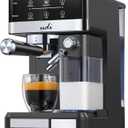 UDI Espresso Machine, 20 Bar Automatic Cappuccino & Latte Coffee Maker, Auto or Manual Quick Brew Dual Boiler, Touchscreen Espresso Maker (Black+Sliver)