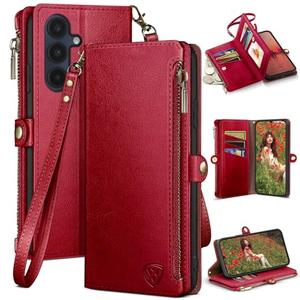 XcaseBar Compatible with Samsung Galaxy A16 5G Wallet case with Zipper Credit Card Holder【RFID Blocking】,Flip Folio Book PU Leather Phone case Shockproof Cover Women Men for Samsung A16 case Red