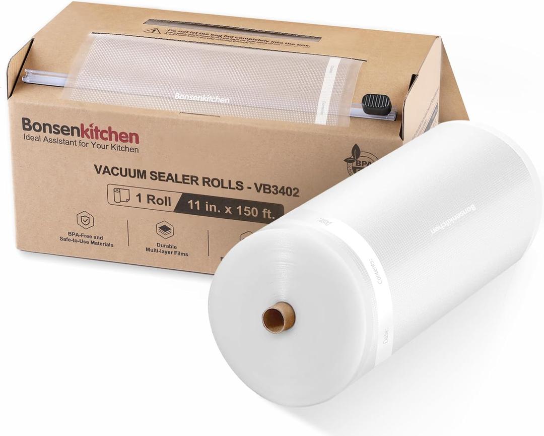 Bonsenkitchen 11 x 150 Vacuum Sealer Bags Rolls with Cutter for Food Storage, Commercial Grade, BPA Free, Great for Meal Prep and Sous Vide Cooking (Clear)