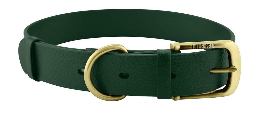 Tuff Pupper Classic Heavy Duty Dog Collar | 10x Stronger Than Leather | 100% Waterproof & Odor Proof Dog Collar | Tough Rust-Proof All Metal Hardware (Forest Green)