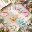 Resurhang 12 Pcs Tea Bag Bookmarks Tea Party Favors Cute Hand Embroidered Teapot Bookmarks Gift for Spring Holiday Teacher Women Book Reading Lovers Gift Book Marks (Retro)
