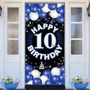 PHXEY Happy 10th Birthday Decorations for Boys & Girls, Blue Fabric Banner Backdrop for 10 Year Old Birthday Party, Perfect Photo Backdrop, Yard Sign, Cake Table Decor, Door or Entrance Sign