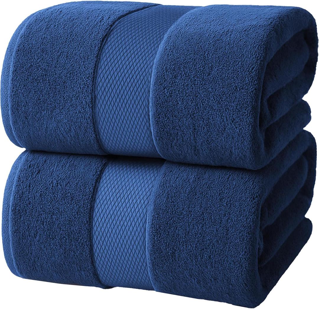 Infinitee Xclusives Luxury Bath Sheets Towels  2 Pack 600 GSM (35X70 Inches) 100% Ring Spun Cotton Large Bath Towels for Bathroom (Tranquil Navy, Bath Sheet Pack of 2)