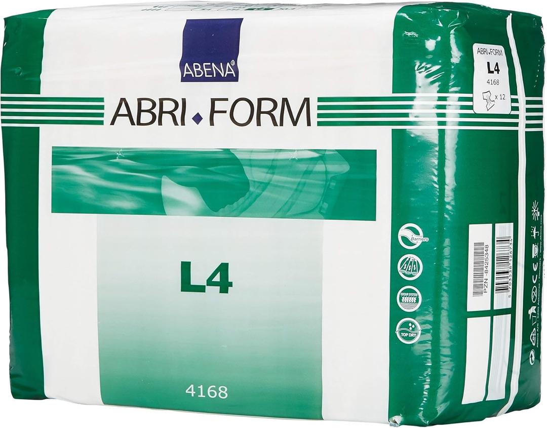 Abena Abri-Form Comfort Plastic-Backed Briefs, Level 4, (Medium To Large Sizes) Large, 12 Count