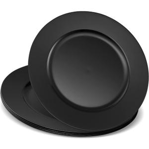 13'' Charger Plates Black Plastic Heavy Duty Disposable Dinner Chargers Serveware Dishes Platters Tableware Pack of 12