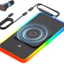 Wireless Car Charger Pad, REESTECQI 15W RGB Wireless Charger for Car Type C Non Slip Charging Pad for Car Compatible with Airpods iPhone16/15/14/13/12, Samsung Google (30CM+ 70CM Extension)