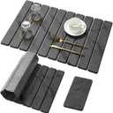 Large Stone Dish Drying Mat for Kitchen Counter, Quick Dry Stone Dishes Mats,Foldable Water Absorbing Diatomaceous Earth Drying Organizer Pad for Plate Rack Bottles Utensils(Dark Gray 24"×16" & 8"x4")