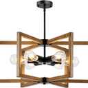 6 Light Farmhouse Chandelier, 23.62" Modern Chandelier for Entryway with Wooden Finish Industrial Rustic Hanging Pendant Light for Bedroom,Kitchen,Foyer,Living,Dining Room Lighting Fixtures