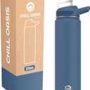 Chill Oasis Water Bottle | Compatible With Popular Flavor Cartridges | BPA Free, Leak Proof, Double-Walled Vacuum Insulated Stainless Steel, and Dishwasher Safe | Cold for 24 Hours (Navy, 22oz)