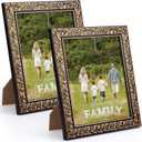 Edenseelake 8x10 Picture Frames Set of 2, Vintage Flower Relief Photo Frame 8 by 10 for Tabletop or Wall Display, Black-Gold (8x10 inch)