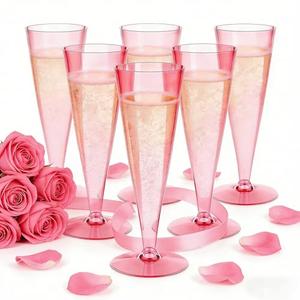 Lazyshine 40 Pack Pink Plastic Champagne Flutes Disposable Wine Glasses, 4.5 Oz Clear Mimosa Cocktail Toasting Cups Bulk for 2026 New Year Eve Party Supplies Wedding Bride, Women's Day Decor