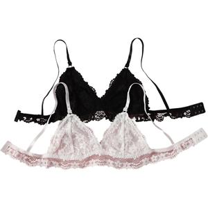 WDIRARA Women's 2 Piece Floral Lace Bralette Set Scallop Trim Soft Underwire Bras Lingerie Bralette Size S