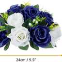 10Pcs Fake Flower Ball Arrangement Bouquet, 9.5" 15 Heads Plastic Roses with Base,Suitable for Parties Valentine's Day Wedding Centerpiece Flower Rack and Home Dcor (Navy Blue & White)