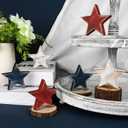 COCHIE 4th of July Decorations Wooden Star Set of 6, Labor Day Decor, Patriotic Memorial Day Tiered Tray Decor, Red White and Blue Veterans Day Decorations for Home Office Table Shelf (Retro Solid)