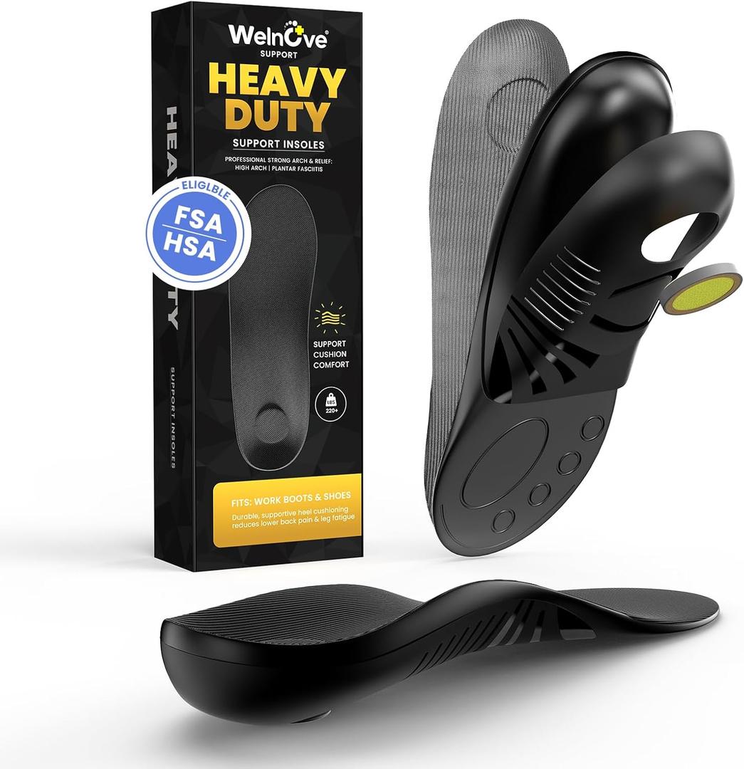Welnove Plantar Fasciitis Shoe Insoles - High Arch Support Shoe Insert for Men & Women - Orthotics Inserts for Men & Women - Heel Spur Relief Products - XXL