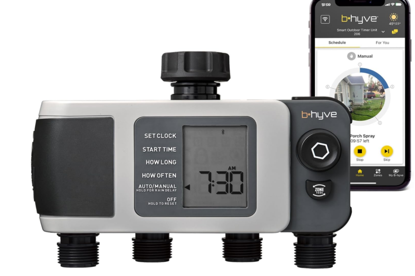 Orbit Bhyve XD 4Port Smart Hose Watering Timer  App Controlled  Smart WeatherSense  Bluetooth Sprinkler Timer with Remote Control  Multi Outlet Yard Irrigation System  24634