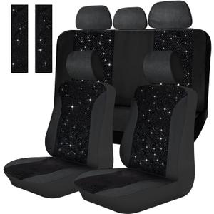 Tallew Car Seat Cover Full Set Bling Velvet Chair Cover for Women Breathable Vehicle Chair Protector Black Mesh Auto Seat Cover Universal Fit for Most of Sedan SUV Truck Minivan Airbag Compatible