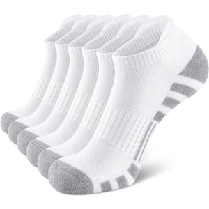 Airacker Ankle Athletic Running Socks Cushioned Breathable Low Cut Sports Tab Socks for Men and Women (6 Pairs) (9-12, Cotton White)