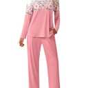 Ekouaer Womens Pajama Sets Pleated Tops with Long Pants Lounge Set Long Sleeve Fall Sleepwear Ladies Pjs XL, Pink Floral