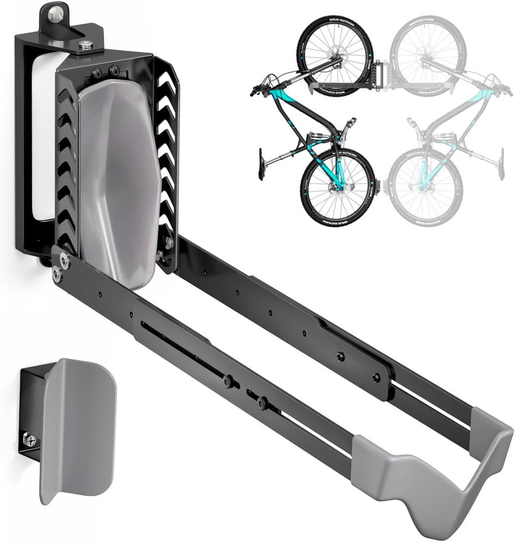 Swivel Bike Rack Wall Mount, Bike Hangers for Garage, Space-Saving Vertical Bike Holder, Holds up to 77 lbs, Bicycle Wall Hanger Storage, No Heavy Lifting Required Indoor Hanging Bike Rack-Gray (1 Pack)