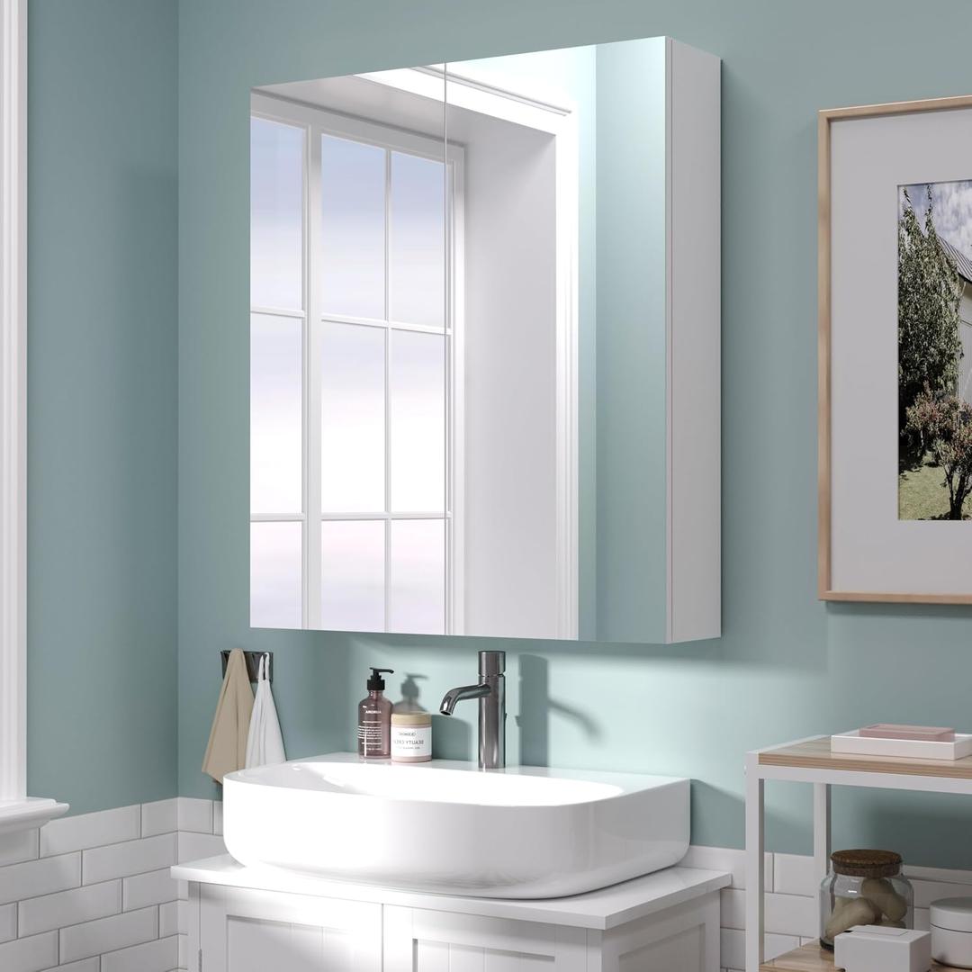 28x24 inch Bathroom Wall Cabinet, Saver Storage Cabinet, Medicine Cabinet with 2 Door and Adjustable Shelves, WhiteAssembly Required