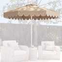 9 FT Scalloped Patio Umbrella Replacement Canopy Outdoor Boho Midcentury 8 Ribs Market Umbrella Top Cover UV Protection for Patio Beach, Canopy Only (Khaki, White)
