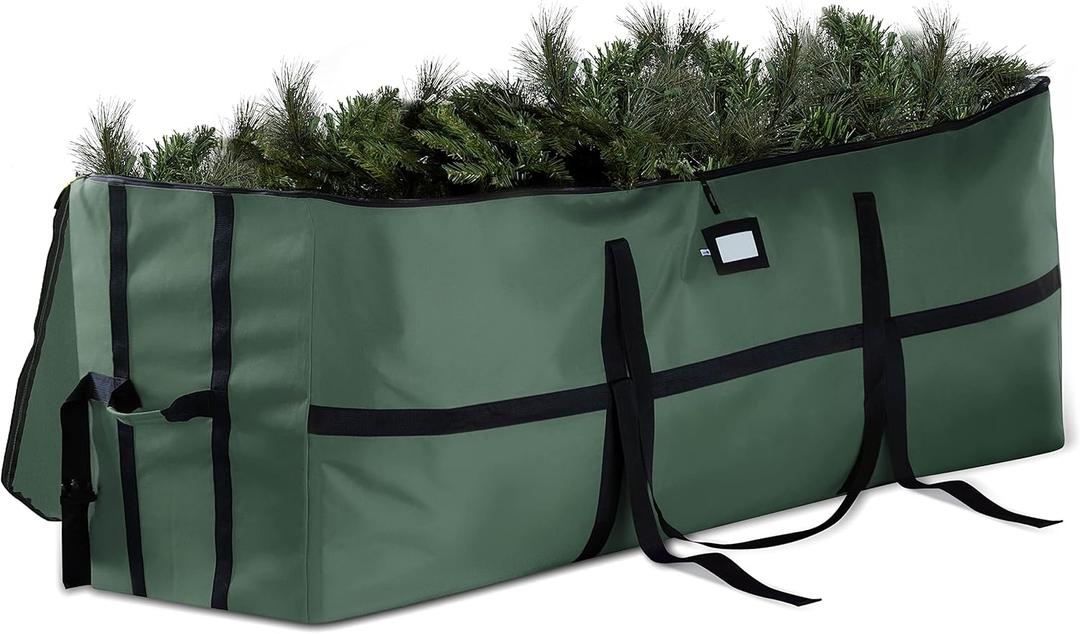 ZOBER Wide Christmas Tree Storage Bag - Maximum Accessibility - Fits 7.5 Ft Trees - 600D Oxford Fabric Christmas Tree Bag For Storage Box For Xmas - Strong Durable Straps & Handles - Card Slot - Green
