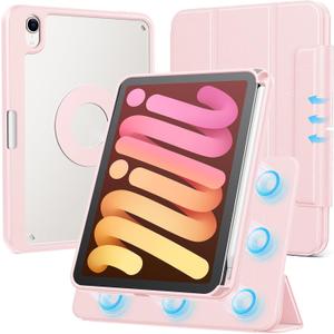 SPARIN Case for iPad mini 7 A17 Pro 2024/iPad Mini 6 2021 8.3 Inch, Detachable Magnetic Cover, Portrait/Landscape Stand with Pencil Holder, Support Auto Wake/Sleep (Pink)
