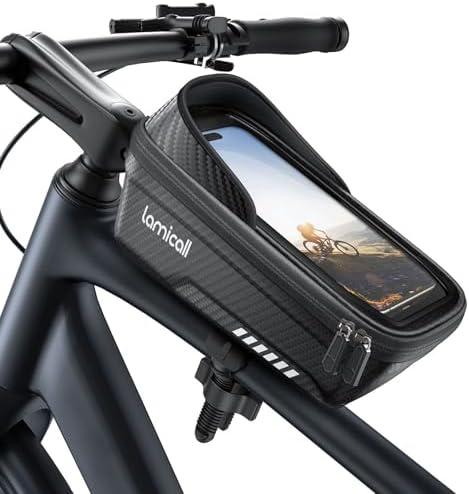 Lamicall Bike Frame Bag Waterproof - [1s Release] [2 in 1] Bike Phone Bag, Bike Phone Holder Mount, Bicycle Top Tube Bag, Cycling Pouch with Rain Cover, Bike Accessories for Phones Under 7"