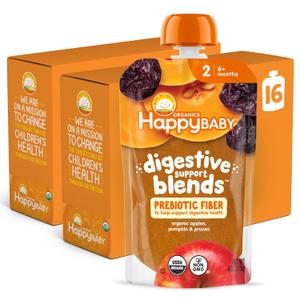 Happy Baby Digestive Support Blends, Organic Stage 2 Baby Food with Prebiotic Fiber, Apple, Pumpkin & Prune, 4 Ounce Pouch (Pack of 16) July 19, 2027