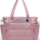 Tote Bag for Women with Zipper, Quilted Puffer Tote Bag with Compartments, Lightweight Puffy Work Bags for Women Travel (Mauve Pink)