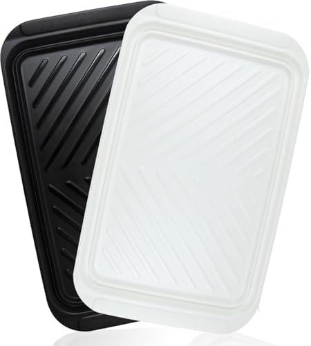 ECOIOU Grilling Prep and Serve Trays, 17 x10.5 inch BBQ Tray for Raw and Cooked Food, Melamine Serving Trays for Food, Set of 2, Black and White