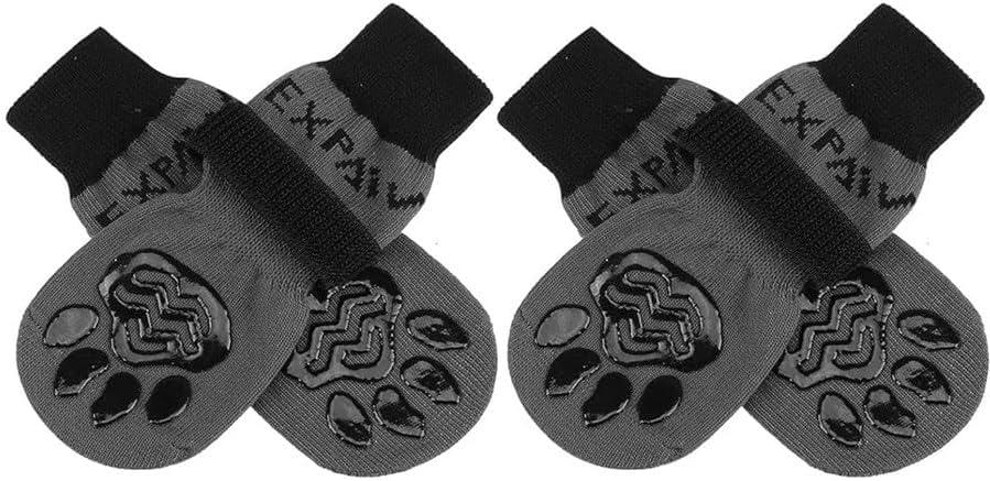 EXPAWLORER Anti Slip Dog Socks to Prevent Licking Paws, Dog Shoes for Hot Pavement, Dog Booties for Small Medium Large Senior Dogs, Traction Control Boots & Paw Protectors for Hardwood Floors (XX-Small (4 Count), Black)