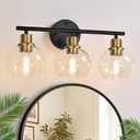 Indoi 3Light Bathroom Light Fixtures, Black and Gold Bathroom Lights Over Mirror with Clear Glass Globe Shade, Vanity Lights for Bathroom Kitchen Living Room Hallway Cabinet Bedroom Porch