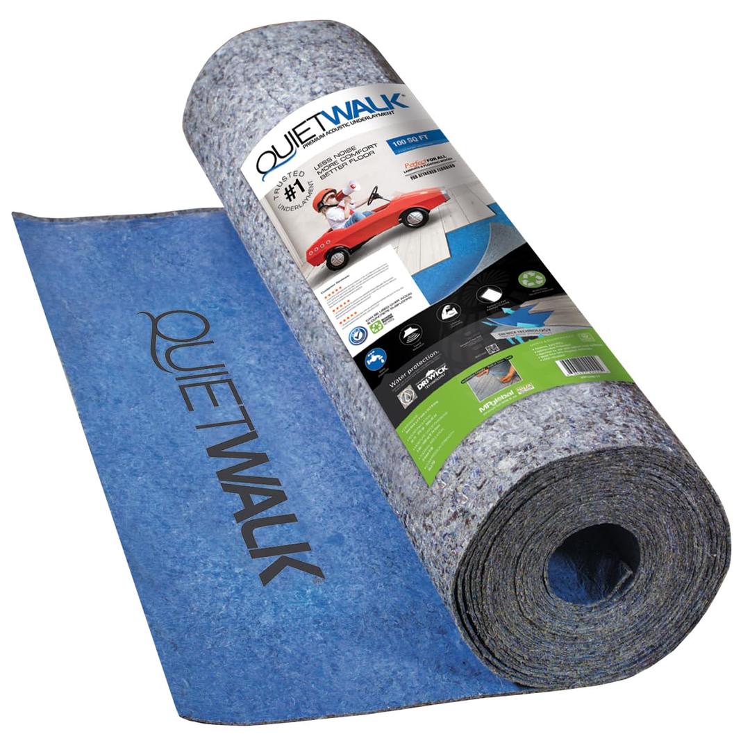 QuietWalk Underlayment 360 sq ft – 3 mm Thick – for Laminate & Hardwood Floors – Approved for Pre-Attached Pad – Recycled Fiber – Floating Install – Sound & Moisture Barrier – Made in USA