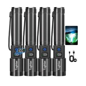 4Pack Rechargeable Flashlights High Lumens 10000LM, Super Bright Flashlight with LCD Digital Display, 5 Modes Adjustable Flash Light, LED Flashlight Powerful, Tactical Flashlights for Home