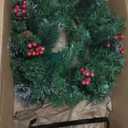 Pre-Lit Christmas Wreath, Decorated Frosted Berries, Pinecones, 50 LED Lights with Timer, Battery Operated, Holiday Decoration for Front Door, Outdoor 24 Inch