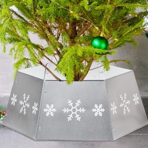 FORUP Metal Christmas Tree Ring with Printed Snowflake, Tree Skirt Base Stand for Tree Decorations (Silver)