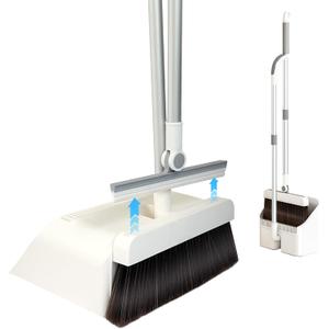 3-in-1 Magnetic Broom and Dustpan Set: 180 Rotatable Silicone Broom, Large Dust Pan with Self-Cleaning Teeth, Upright Stand Broom and Dustpan Combo for Home, Office, Lobby, and Pet Hair Cleaning