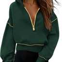 PRETTYGARDEN Women's 2026 Fall Hooded Sweatshirts Long Sleeve Half Zip Cropped Hoodies Pullover Winter Fashion Clothes (Medium, Dark Green)